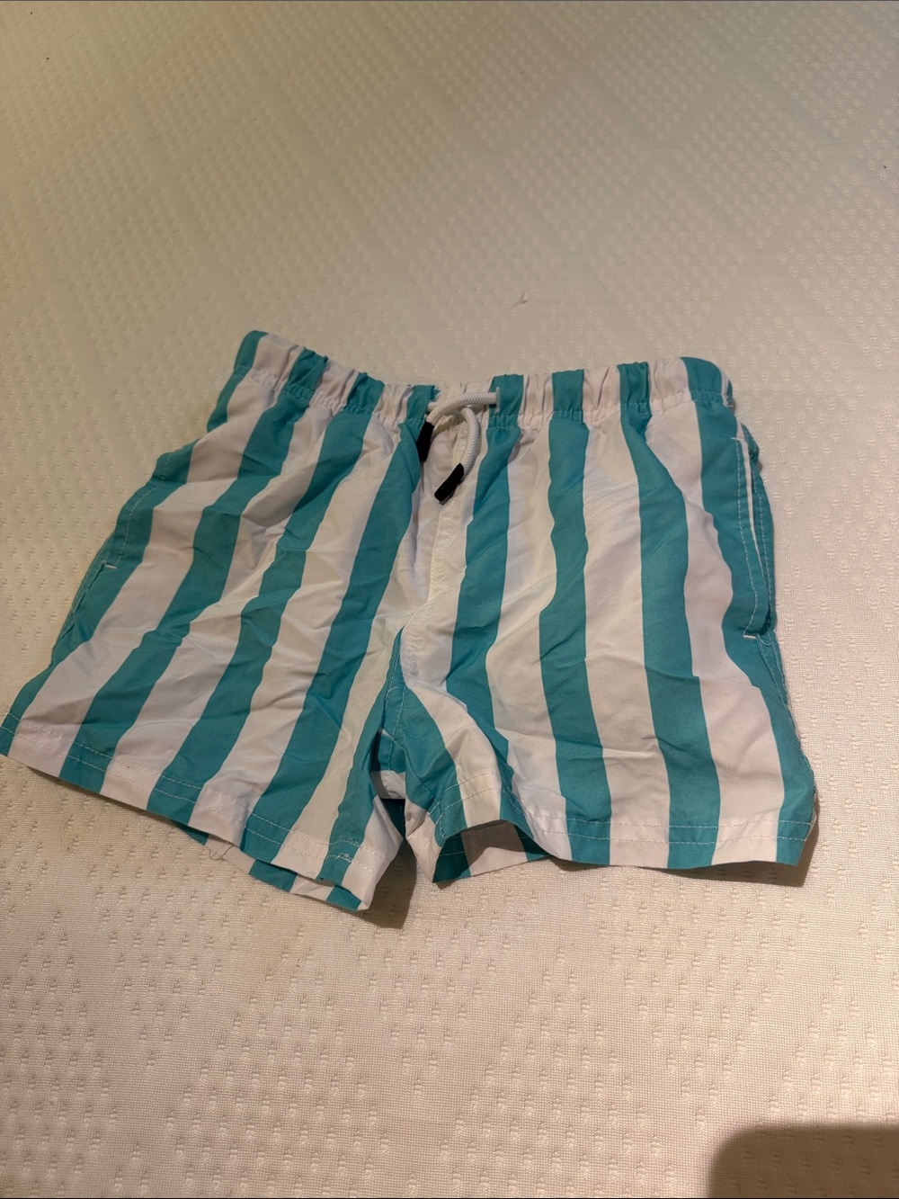 Kids Striped Swim Trunks - Teal and White